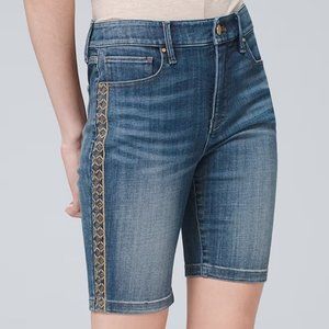 WHBM Everyday Soft Denim High-Rise Embroidered Bermuda Shorts 14